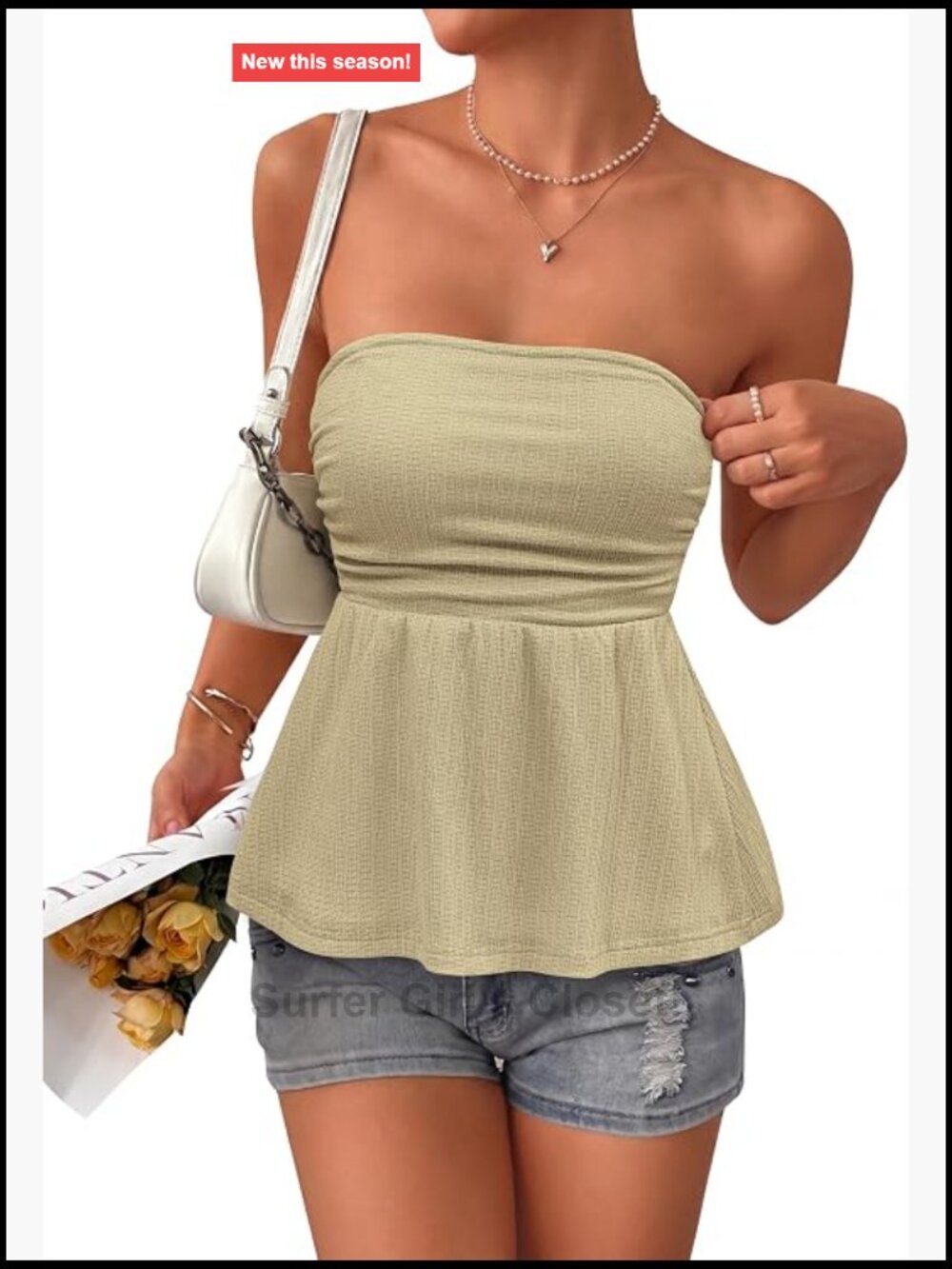 Strapless Tube Top with Ruffle Hem Summer Sleeveless Peplum Tank